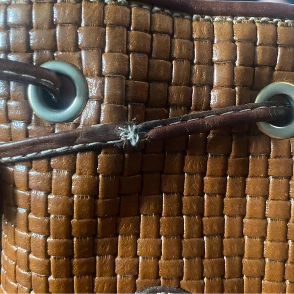 Vintage Pollini Purse Woven Italian Leather Tote Shoulder Bag Brown Brass - Picture 10 of 10